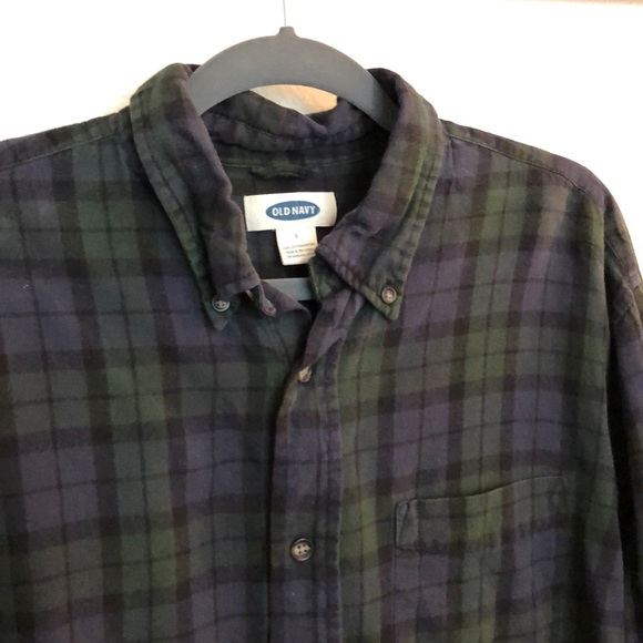 Old Navy Navy/Green Plaid Flannel - Picture 1 of 5